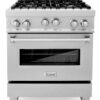 ZLINE 30 in. Kitchen Appliance Package with DuraSnow® Stainless Steel Gas Range, Ducted Range Hood and Tall Tub Dishwasher, 3KP-RGSRH30-DWV